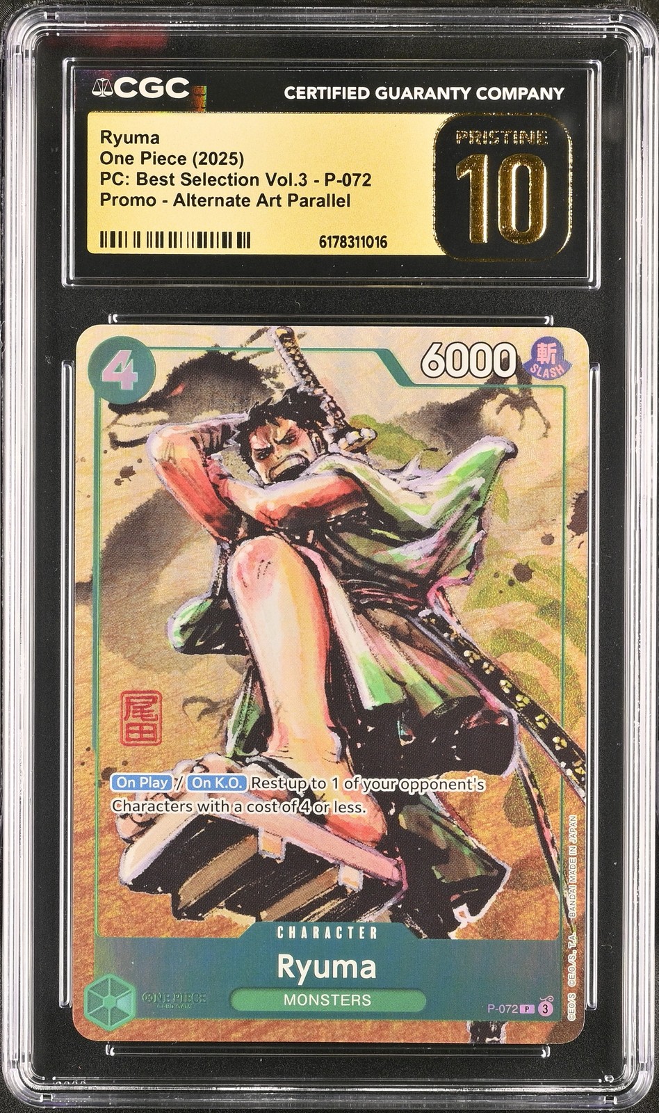 One Piece Ryuma P-072 Prem Card Collection Best Selection Vol. 3 CGC 10 Pristine