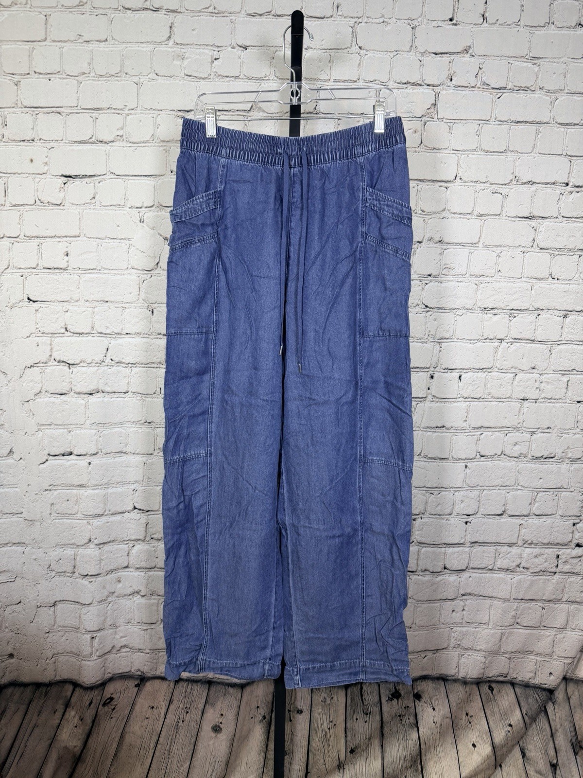 Calia High-Rise Wide Leg Pants Size M Blue Lyocell Pull On Drawstring New Calia High-Rise Wide Leg Pants Size M Blue Lyocell Pull On Drawstring New