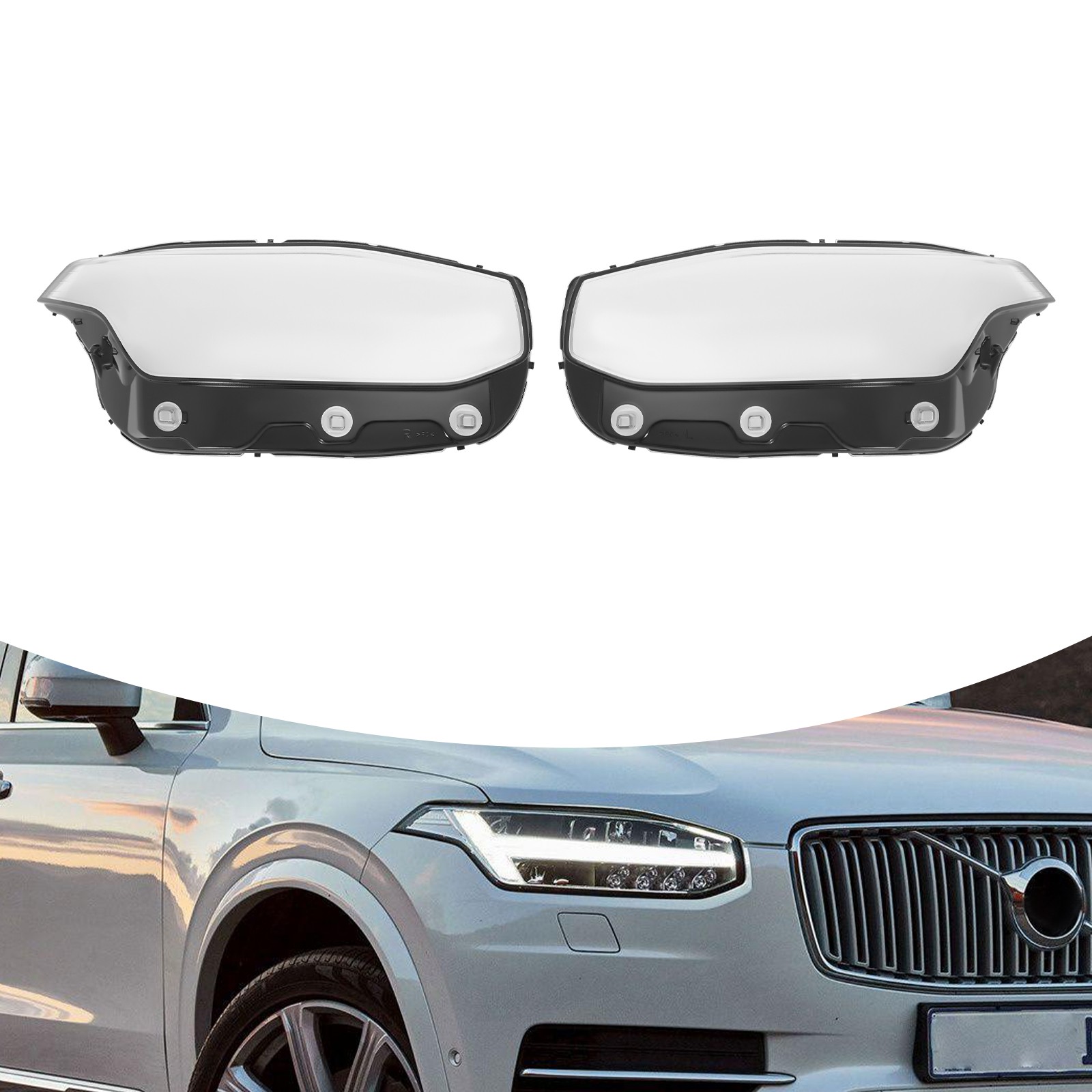 Pair For 2015-2022 Volvo XC90 Headlight Lens Covers Left+Right Headlamp Covers