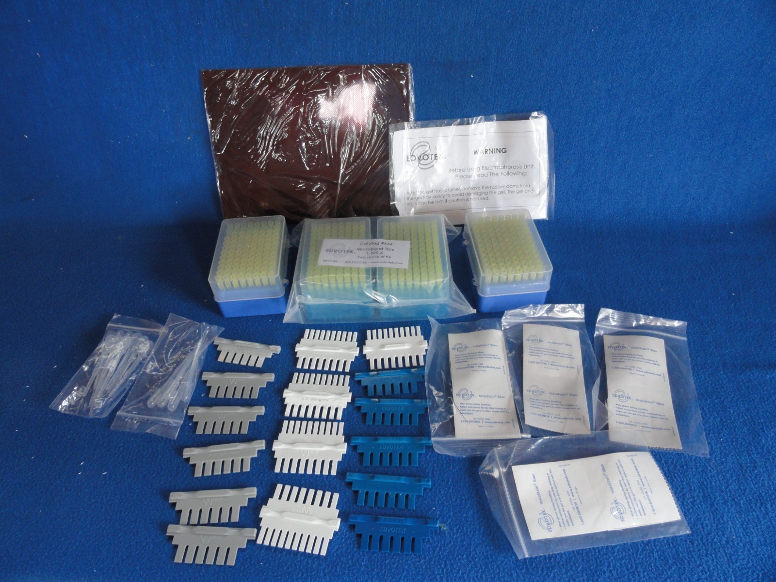 Edvotek Electrophoresis Accessories Lot Tips Combs InstaStain Pipets