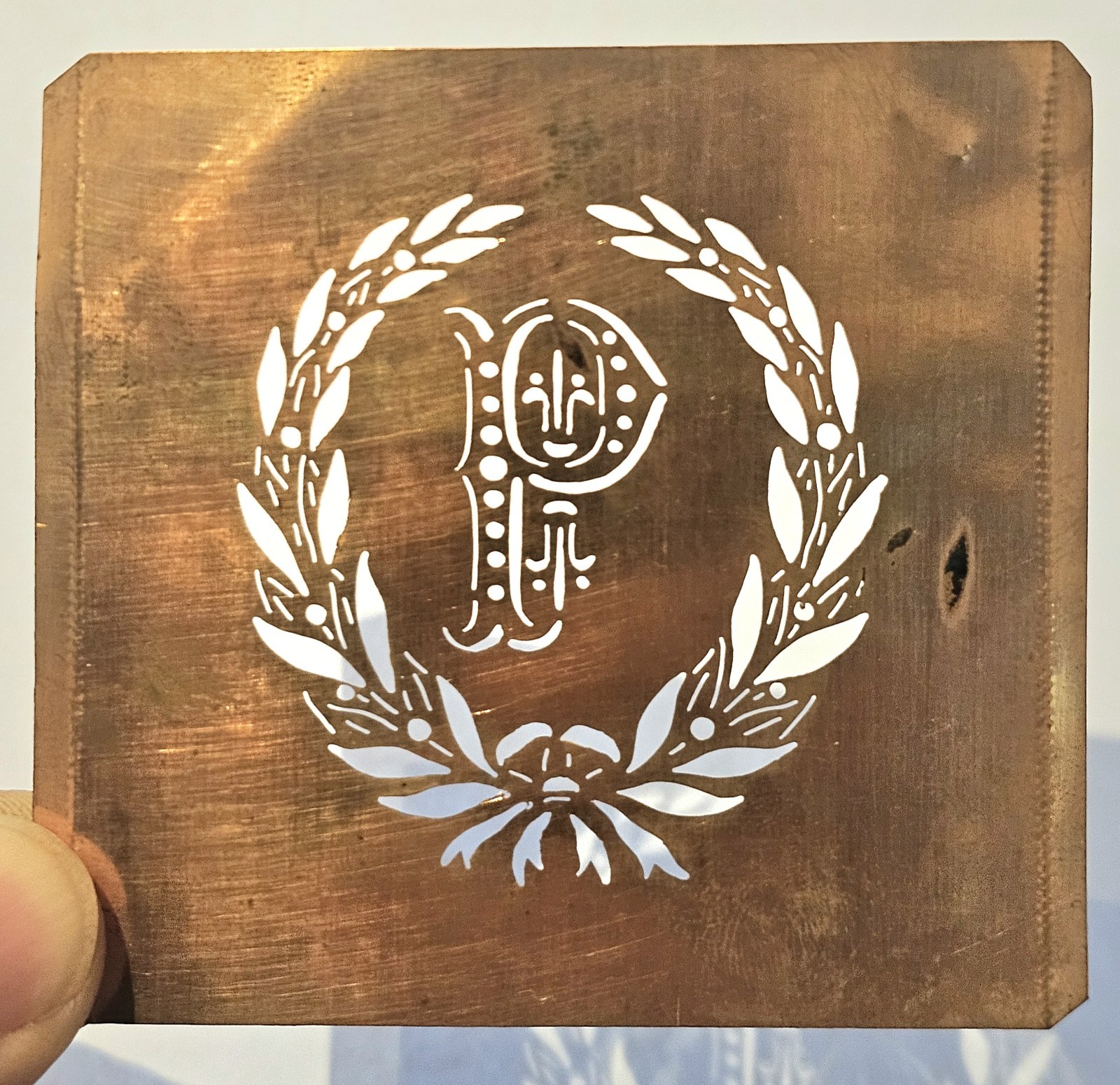 Antique Copper Monogram Stencil Letter P – Ornate Alphabet Plate c.1880–1920 P2