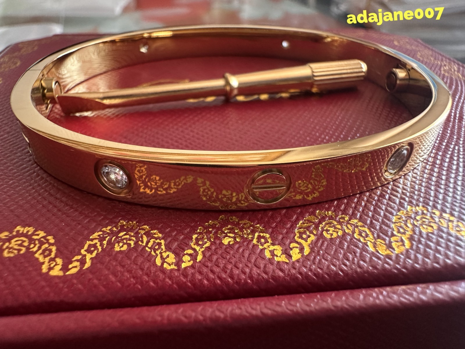 GIFT 18k.Yell0w G0ld Classic L0ve 4 Diamond Bracelet Size 17