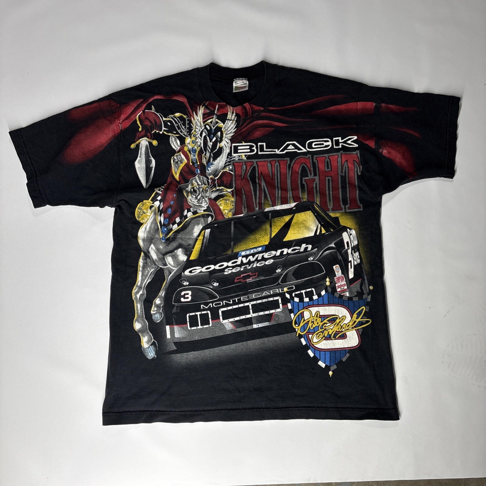 Vintage Rare Dale Earnhardt Black Knight Nascar Racing All Over Print Shirt xl Vintage Rare Dale Earnhardt Black Knight Nascar Racing All Over Print Shirt xl