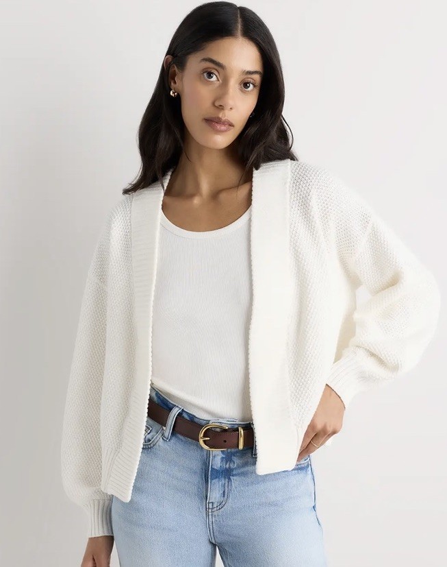 Quince Open Cardigan Waffle Knit Small White Organic Cotton NWOT