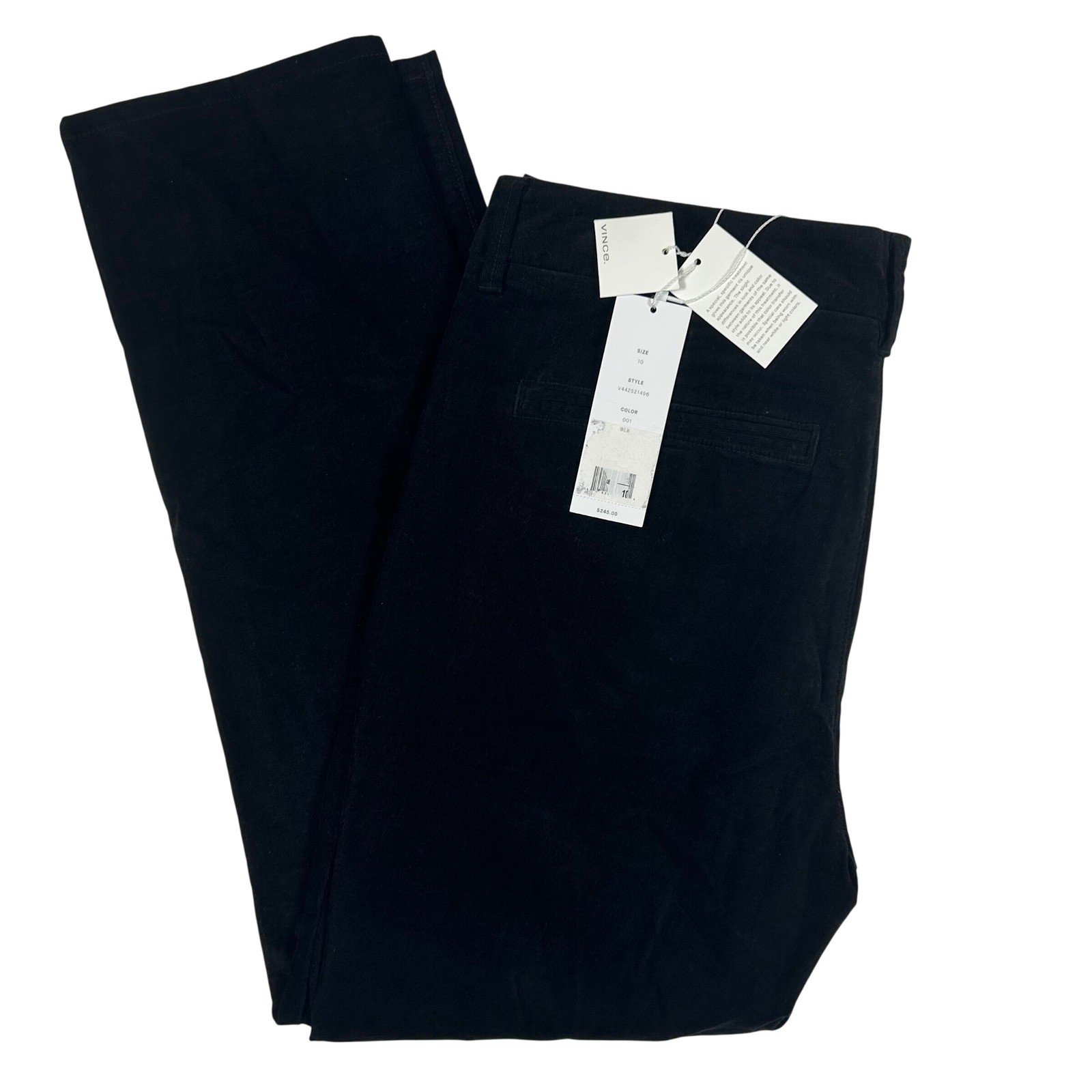 Vince Womens Black Corduroy Straight Leg Trousers Pants V442521496 Size 10 NEW