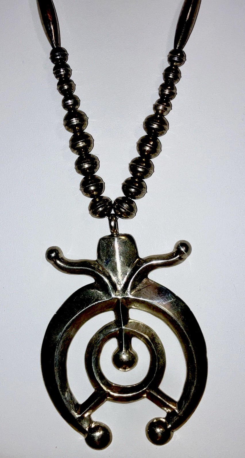 Sand Cast Naja 3” Necklace Sterling 925 Bench Beads 24” Navajo 78 Grams Vintage