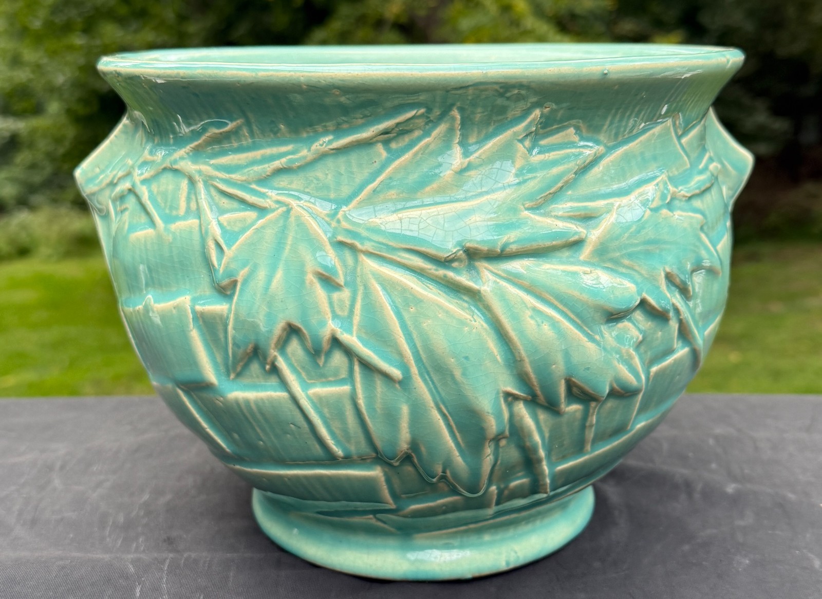 Vintage McCoy Pottery Turquoise Green Ivy Jardiniere #39