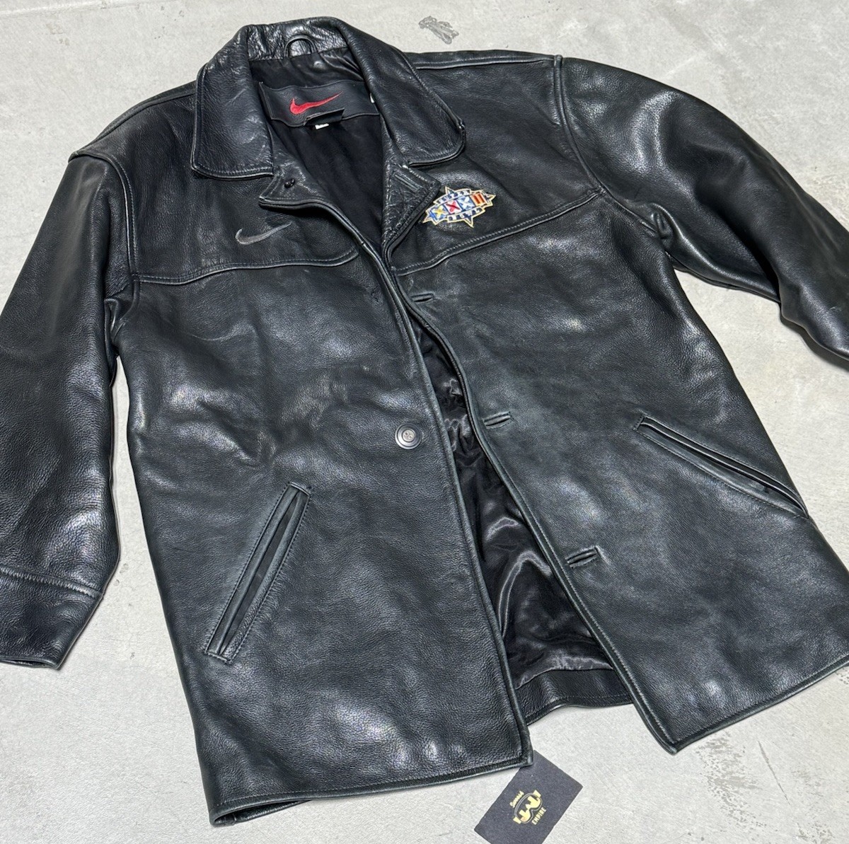 Nike SUPERBOWL VTG 1998 XXXII Limited Ed Black Leather Jacket Mens Size Small