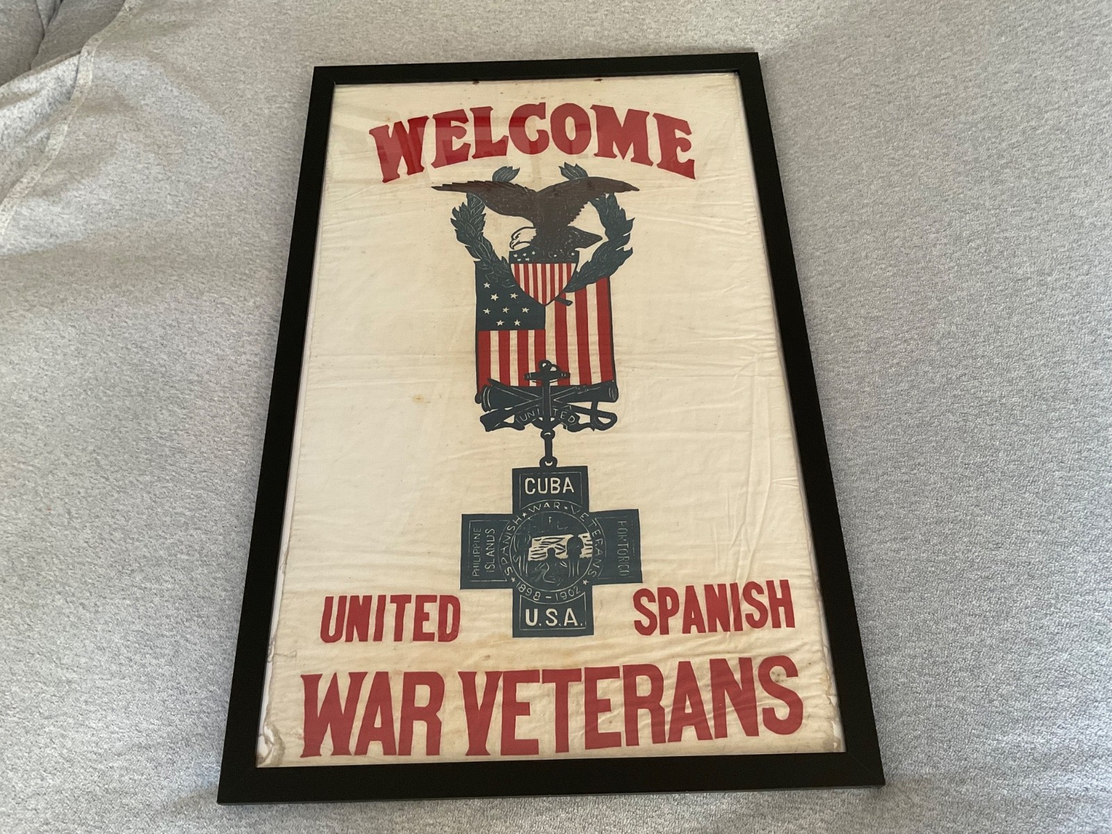 Antique Spanish American War 1898-1902 Veterans Welcome Banner Large 22”x35” Antique Spanish American War 1898-1902 Veterans Welcome Banner Large 22”x35”