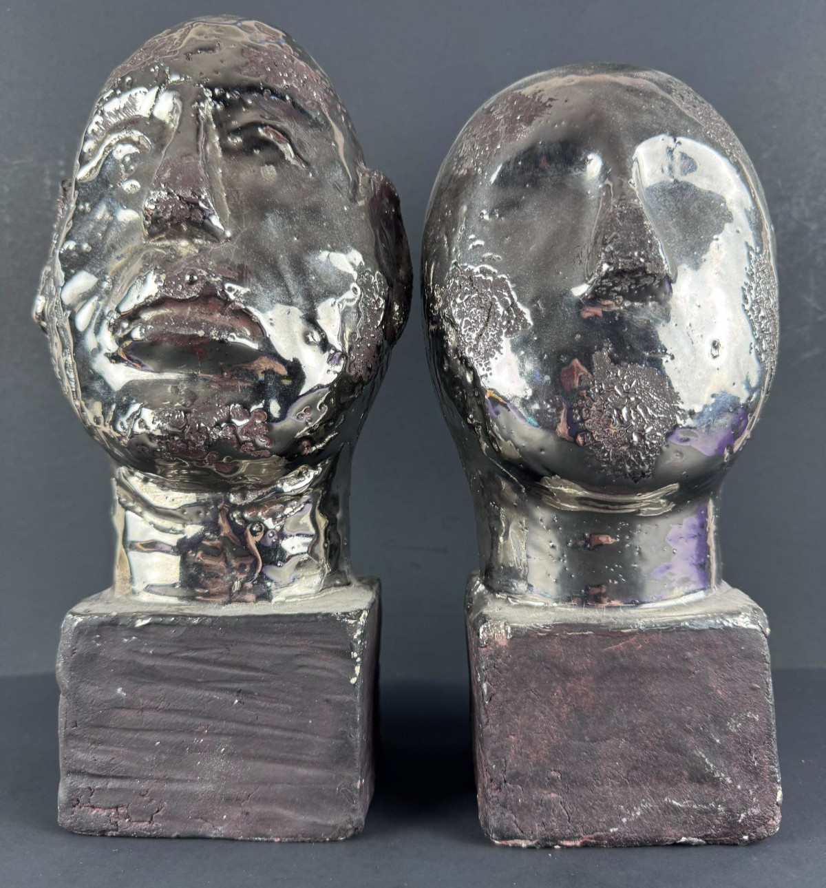 VTG MCM Bitossi Italian Art Pottery Style Silver Glaze Cycladic Style Bust Pair VTG MCM Bitossi Italian Art Pottery Style Silver Glaze Cycladic Style Bust Pair