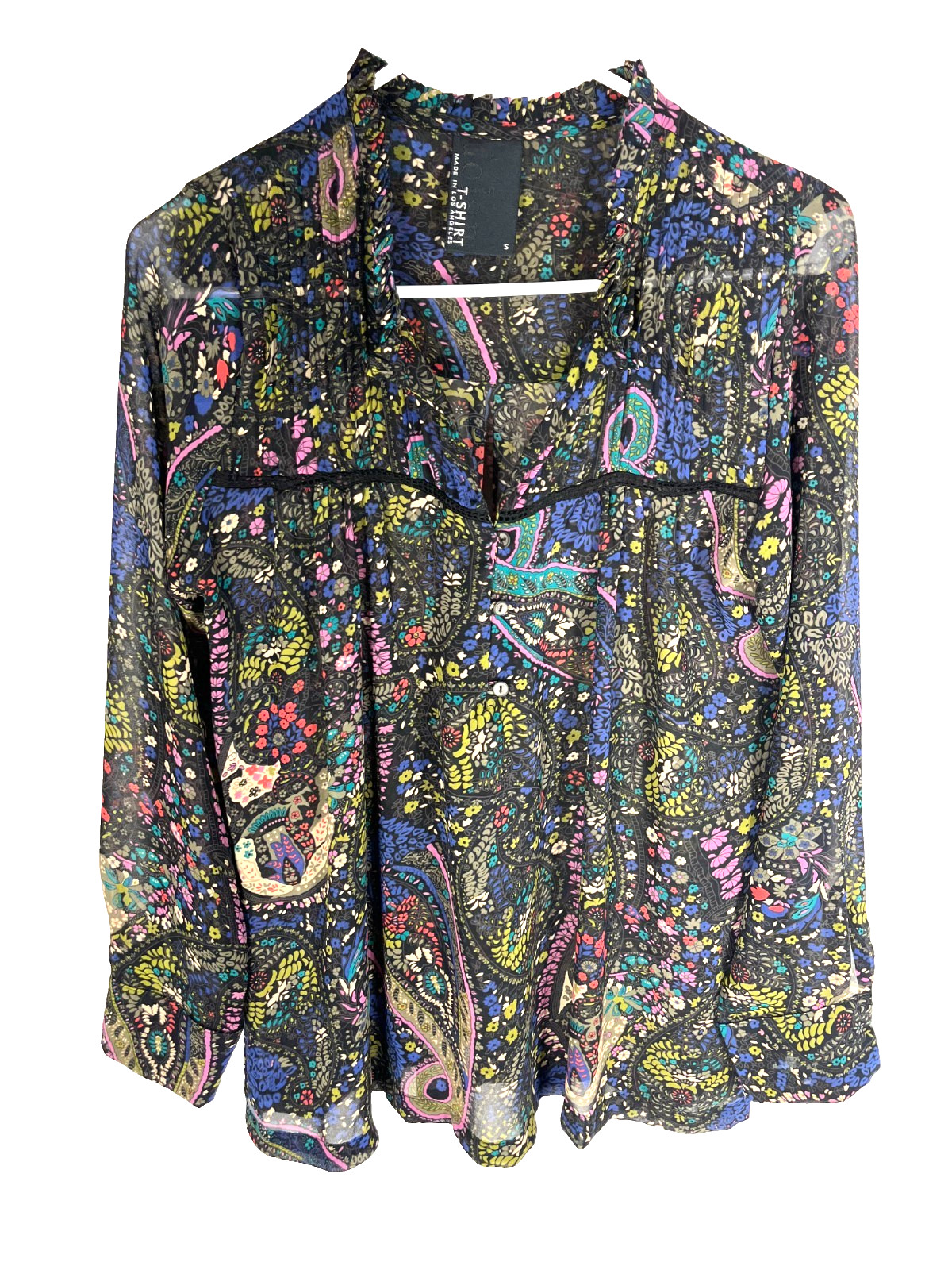 DOLAN Anthropologie Blouse Size Small Floral Sheer Boho Peasant Cottage Top