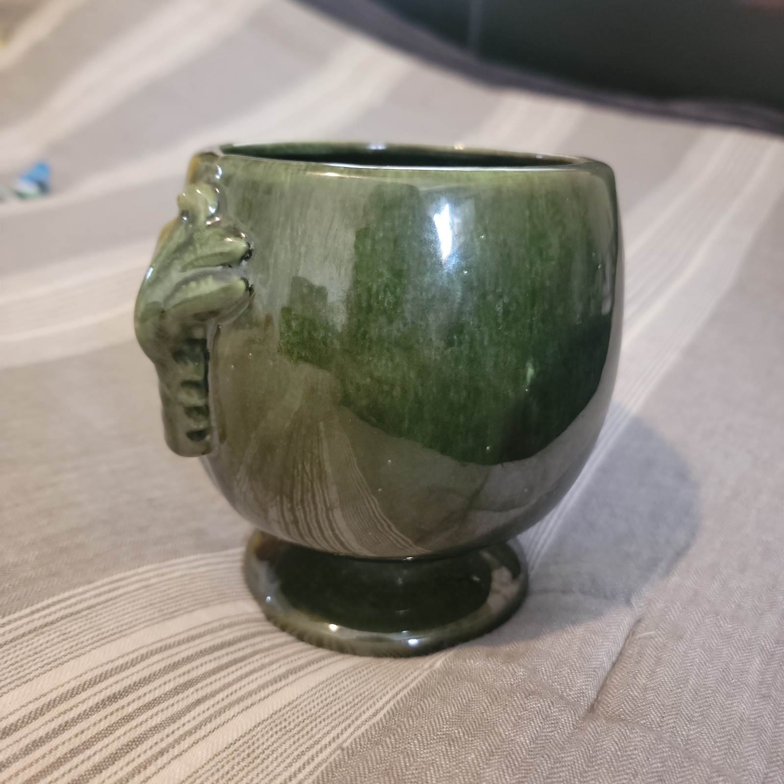 Vintage Haeger 5091 Planter Stylized Elephant Handles Green Black Drip Glaze
