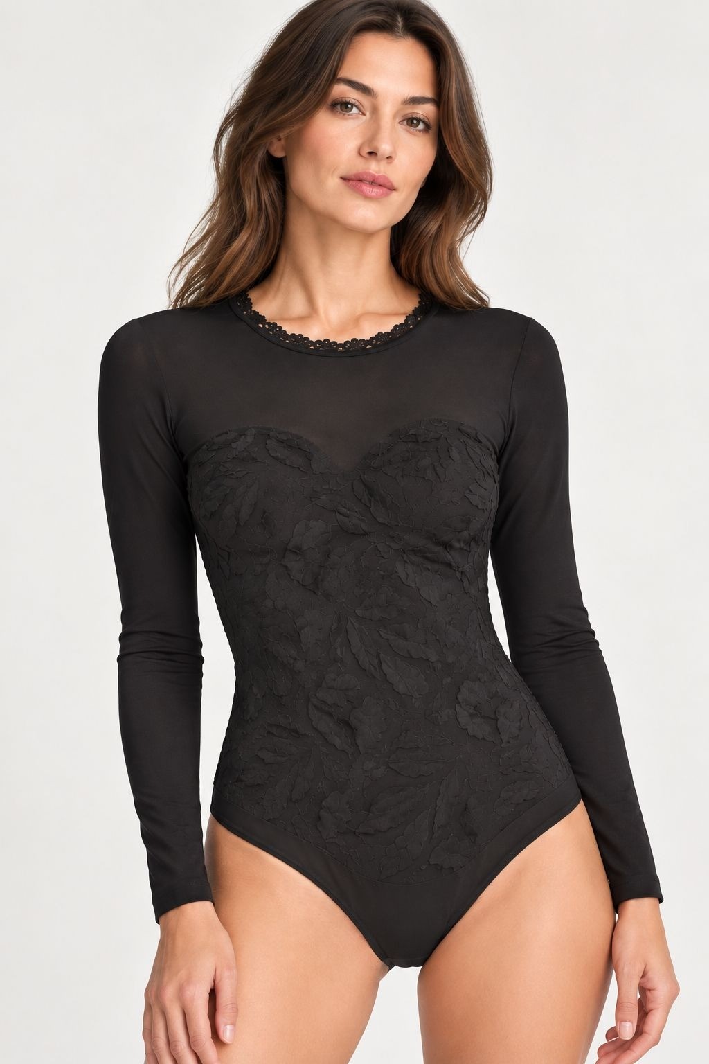 Wolford Womens Black thong Bodysuit size Medium 3D Pattern old Money uiet Luxury