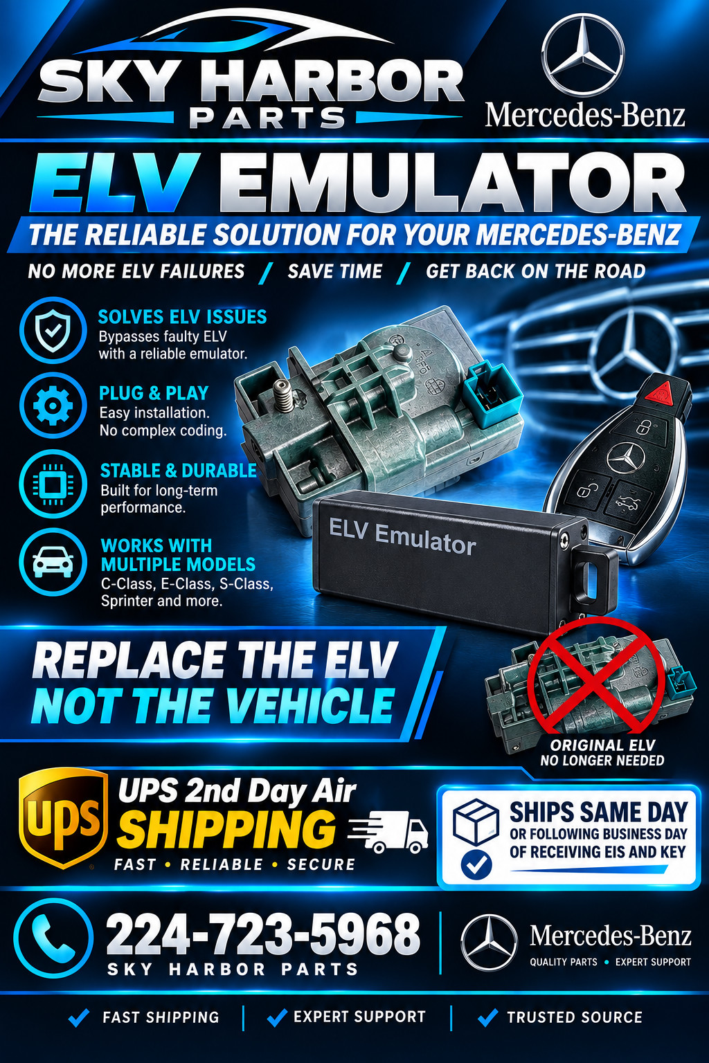 Mercedes Steering Lock ESL ELV Emulator Same Day Programming W204 W207 W212 C300