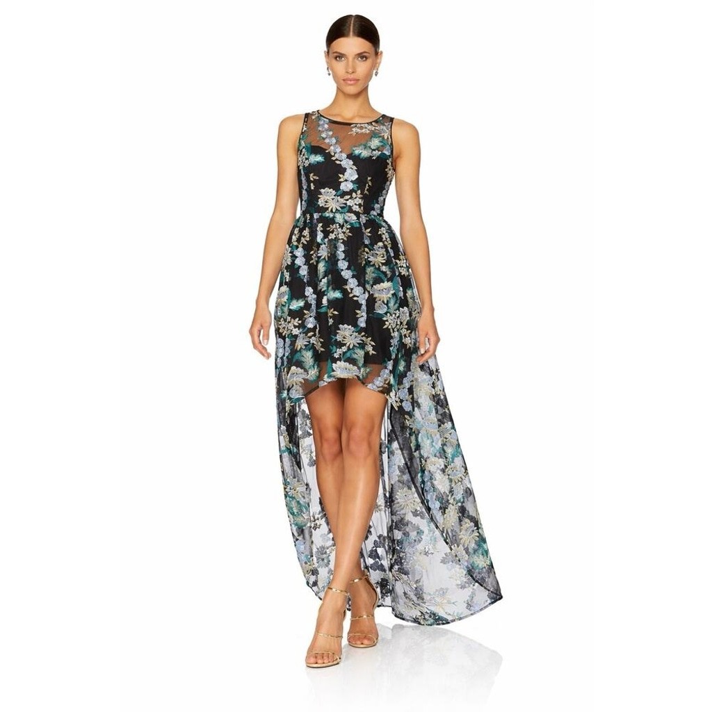 ADRIANNA PAPELL Floral Embroidered Fairy Tulle High Low Enchanted Gown 10
