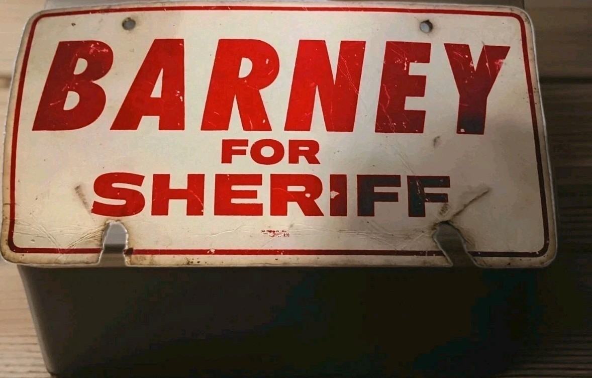 RARE 1992 ANDY GRIFFITH SHOW & DEPUTY BARNEY FOR SHERIFF MAYBERRY CAR PLATE