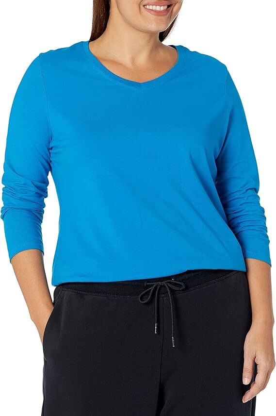Just My Size Women`s Long-Sleeve Plus Size V-Neck Tee Just My Size Women`s Long-Sleeve Plus Size V-Neck Tee