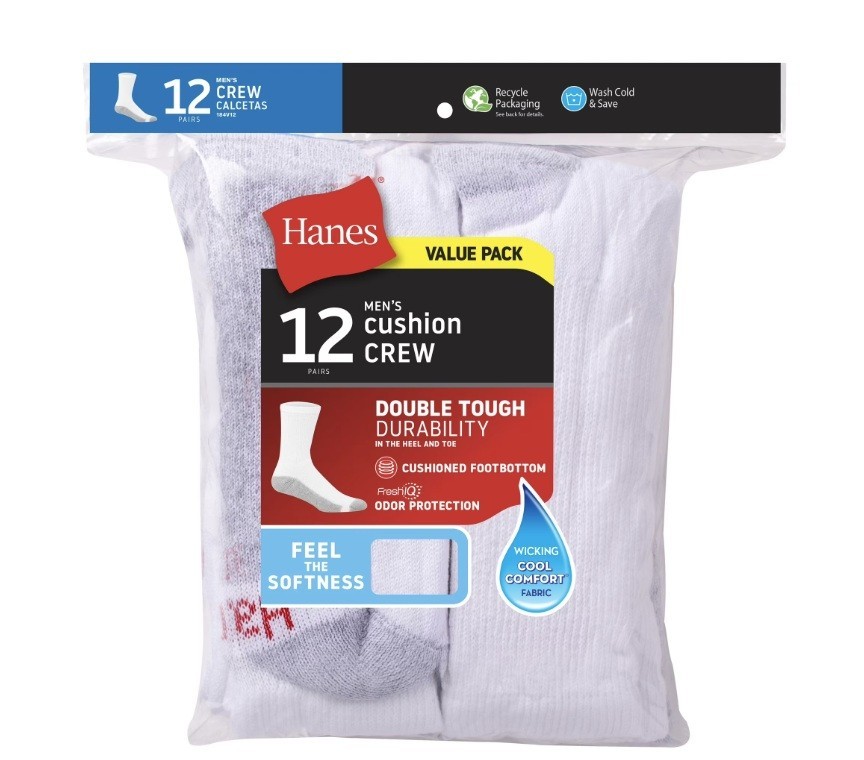 Hanes Men\'S Double Tough Crew Socks, 12-Pair Pack size 6-12 shoe size