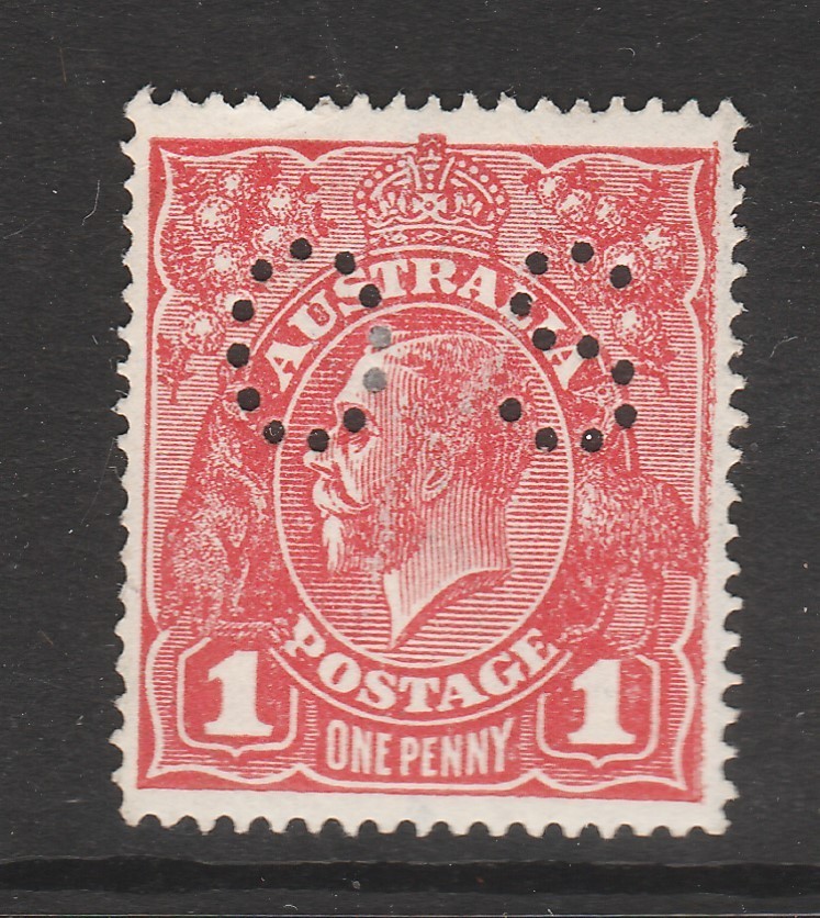 1914 KGV SINGLE WMK 1d ROSINE OS ROUGH PAPER \ 1914 KGV SINGLE WMK 1d ROSINE OS ROUGH PAPER \