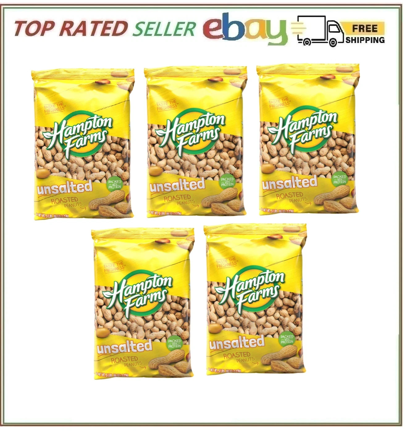 5 Packs Hampton Farms Unsalted In-Shell Peanuts, 5 lbs.
