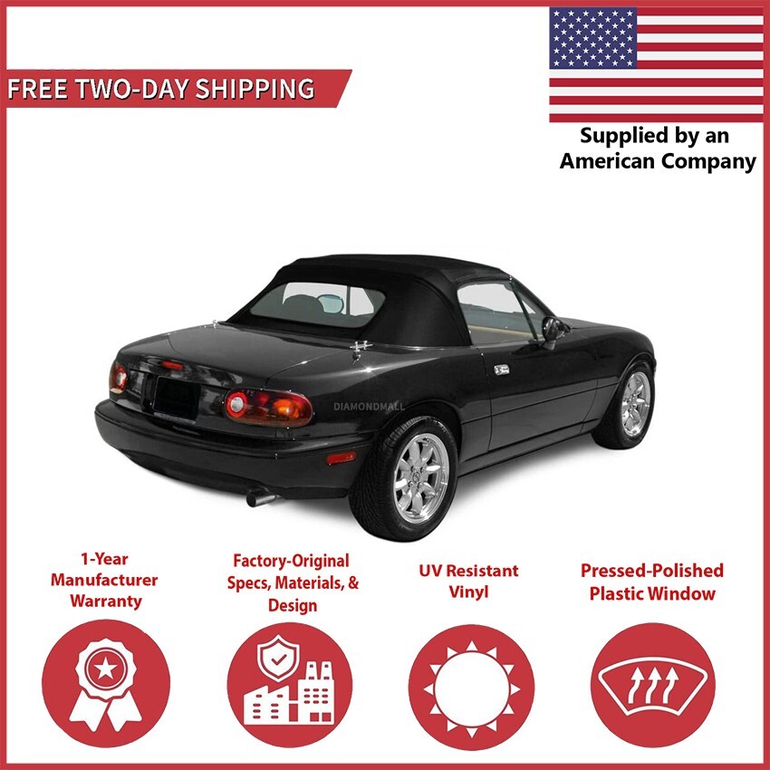 Mazda Miata Convertible Soft Top 1990-2005 Black Cabrio Vinyl DOT Plastic Window