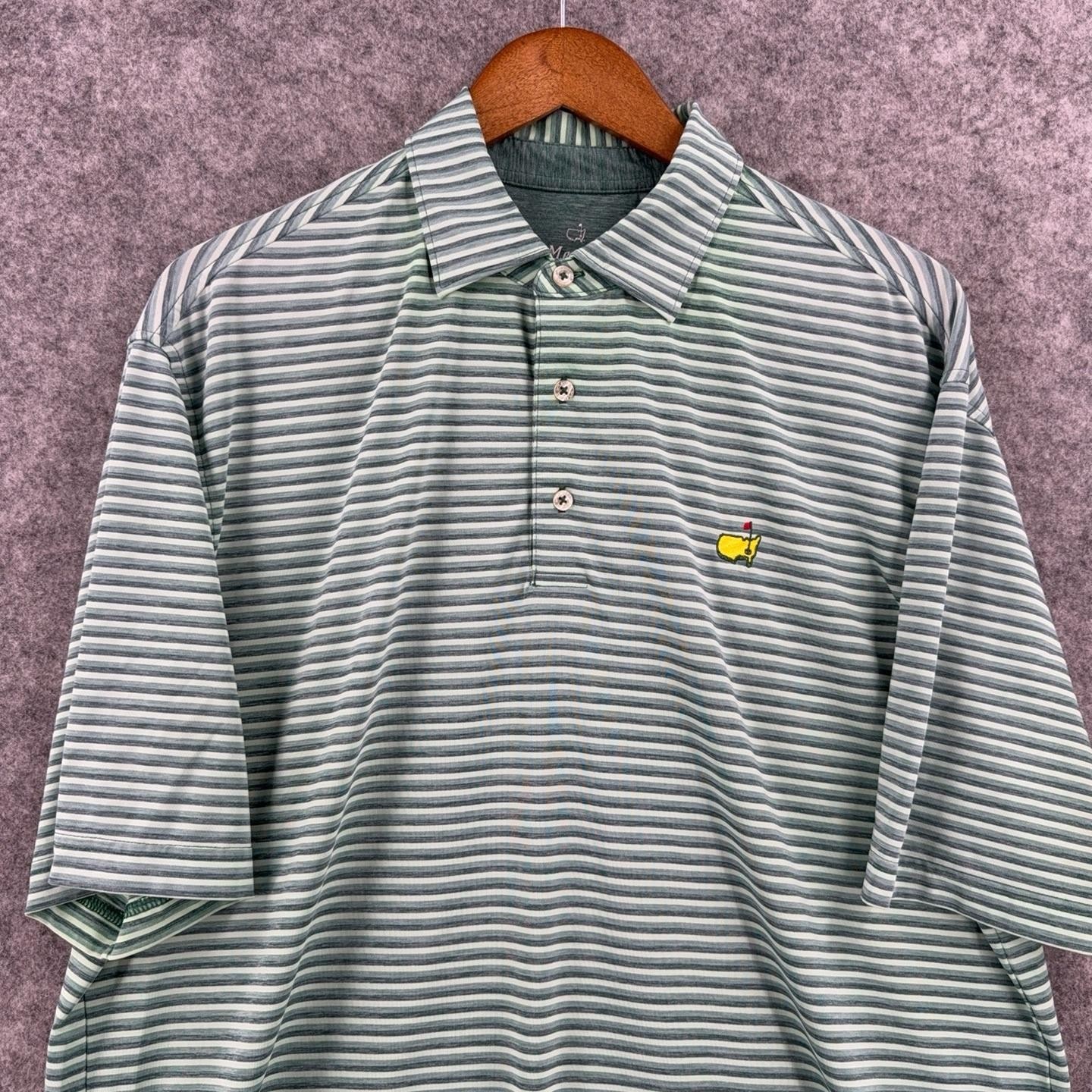 Masters Golf Shirt Mens Large Green Striped Augusta National Logo Tech Polo