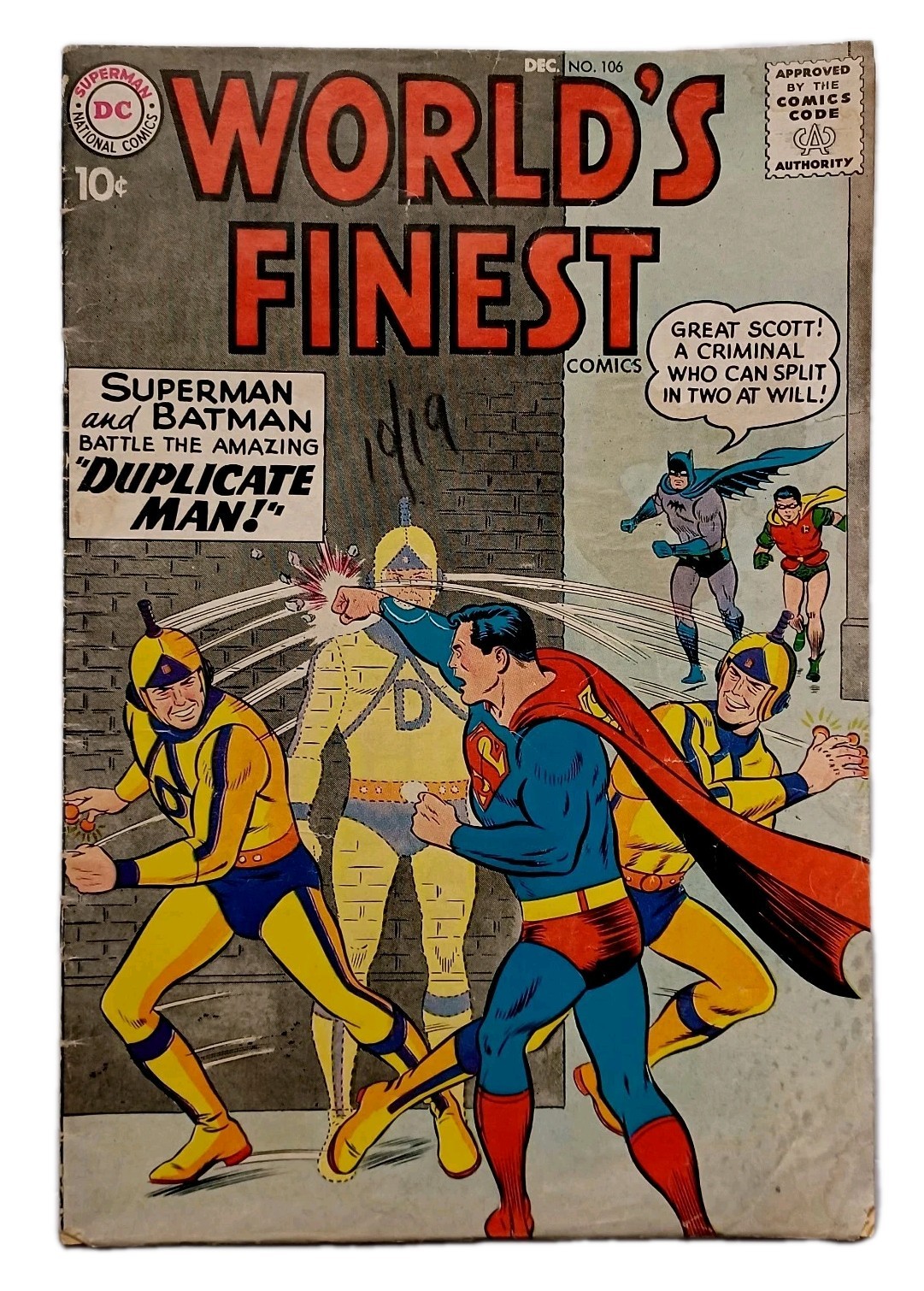 Worlds Finest #106 DC Comics 1959 Superman Batman Silver Age Comic Duplicate Man