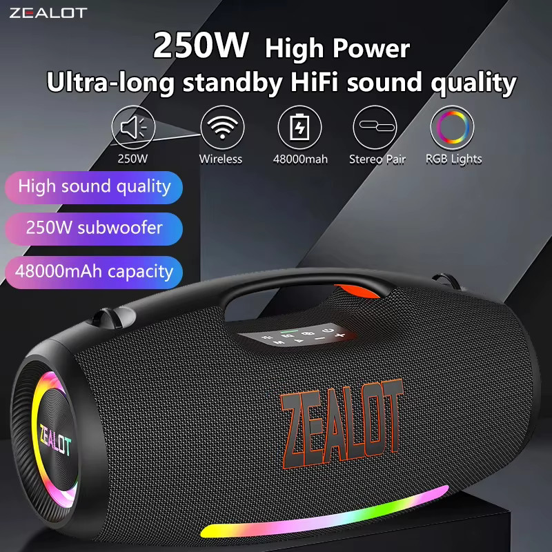 Zealot S89 250W Portable Bluetooth Speaker High Volume Waterproof 48000mAh Wi...