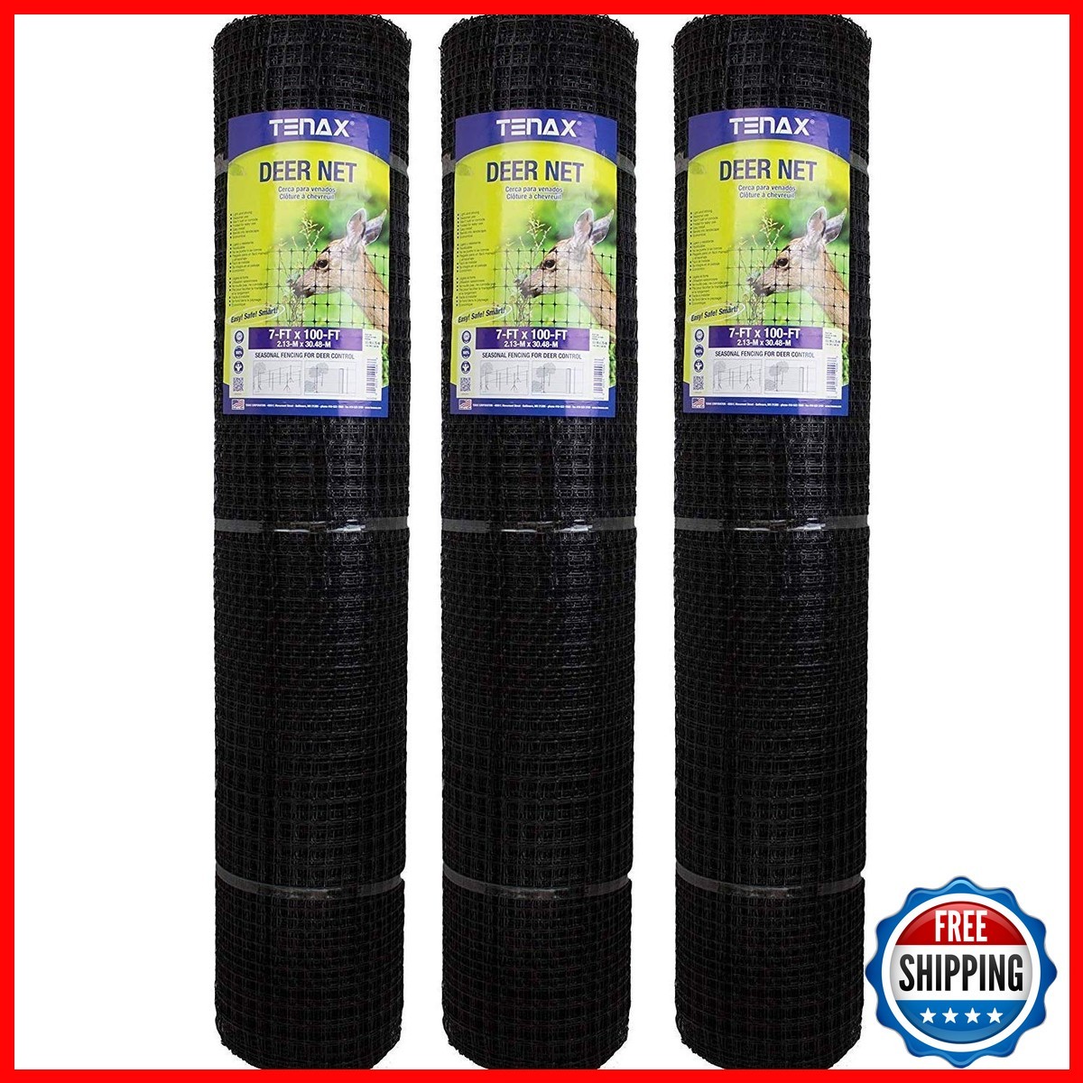 Tenax Garden Netting - Heavy Duty Deer Netting, Pack 3-7 Ft X - Black Plastic