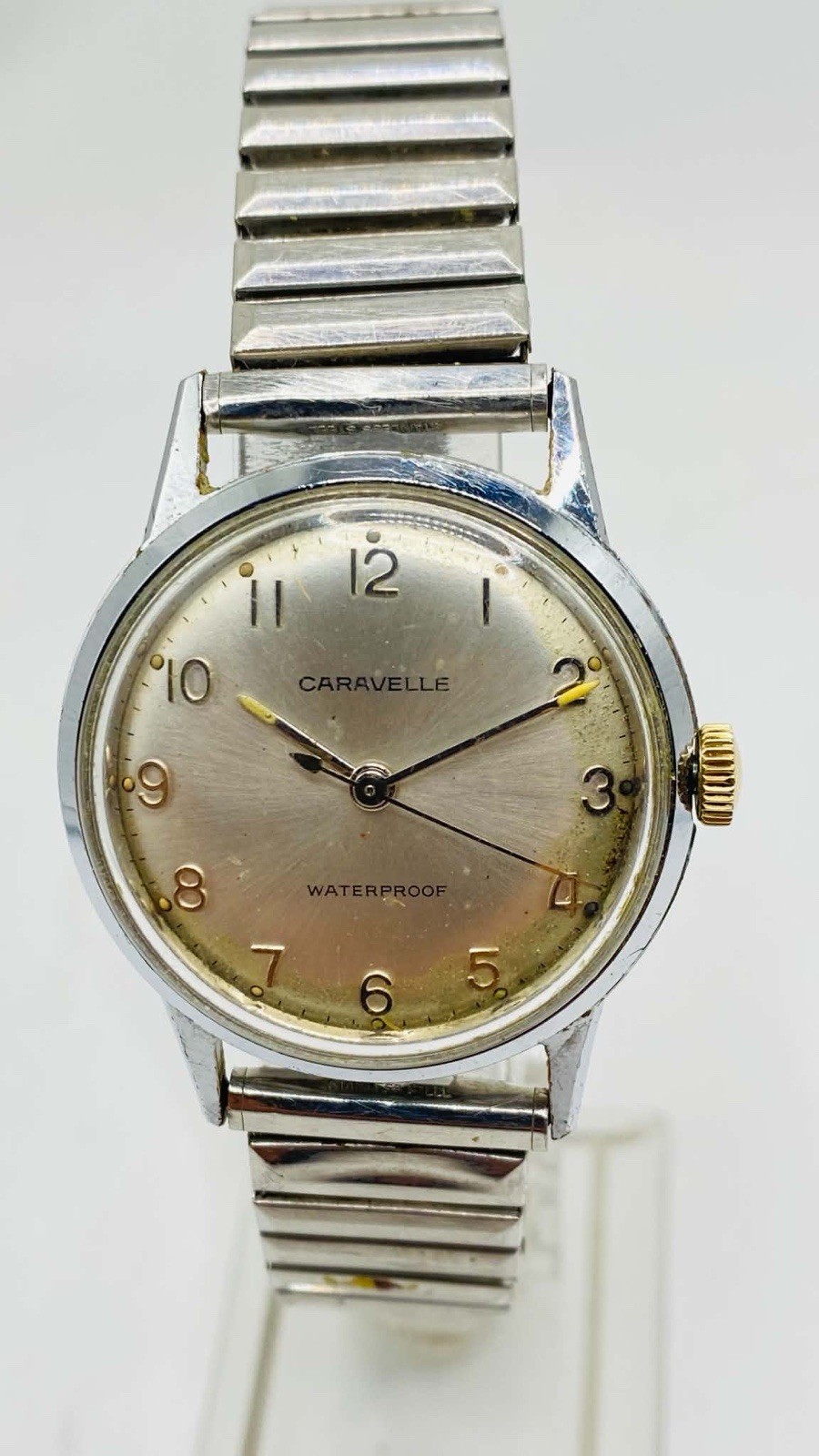 Vintage 1967 M7 Bulova Caravelle Waterproof Wrist Watch Runs Manual Wind Men