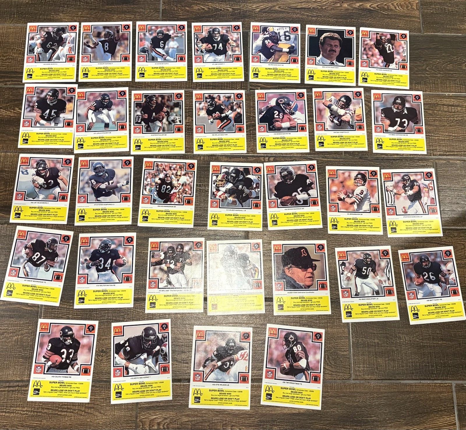 McDONALD’S CHICAGO BEARS SUPER BOWL CHAMPIONS — COMPLETE SET — WALTER PAYTON
