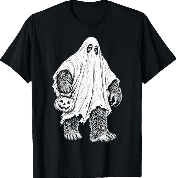 Bigfoot Ghost Halloween Pumpkin Costume Funny Sasquatch T-Shirt
