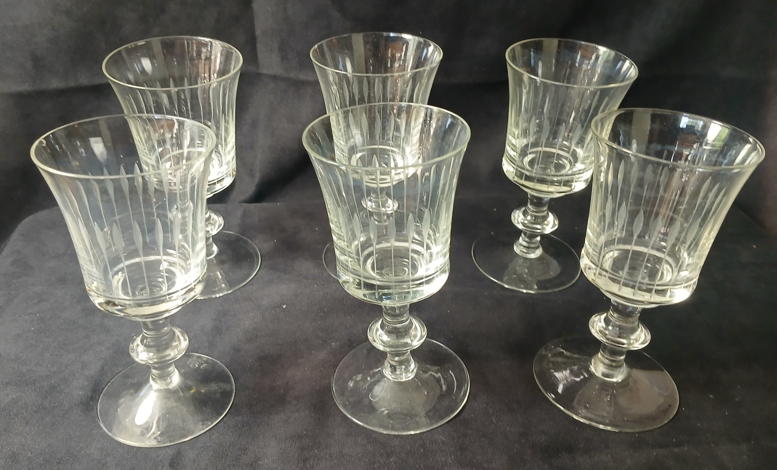 VINTAGE ETCHED WINE GLASSES - SET OF SIX