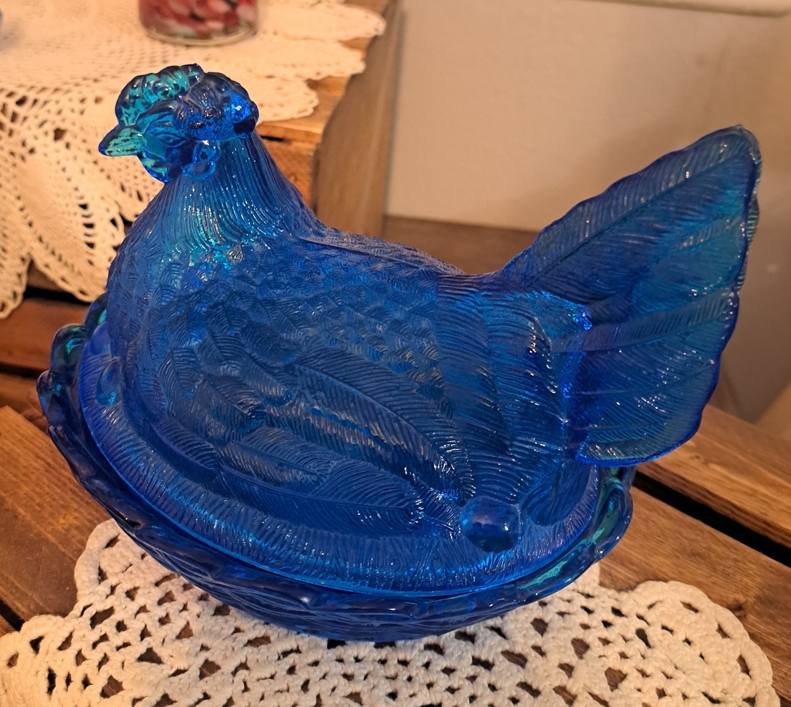 Vintage Lg Wright Capri Blue Hen on Nest Large Candy Trinket Dish *Glows* Vintage Lg Wright Capri Blue Hen on Nest Large Candy Trinket Dish *Glows*
