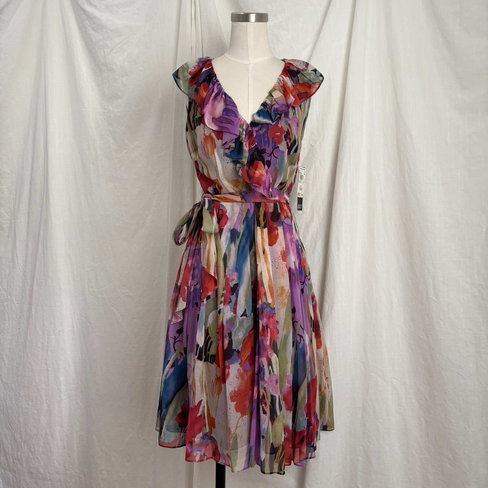 NWT Adrianna Papell 100% Silk Floral Midi Dress Size 6 Cocktail Garden Party