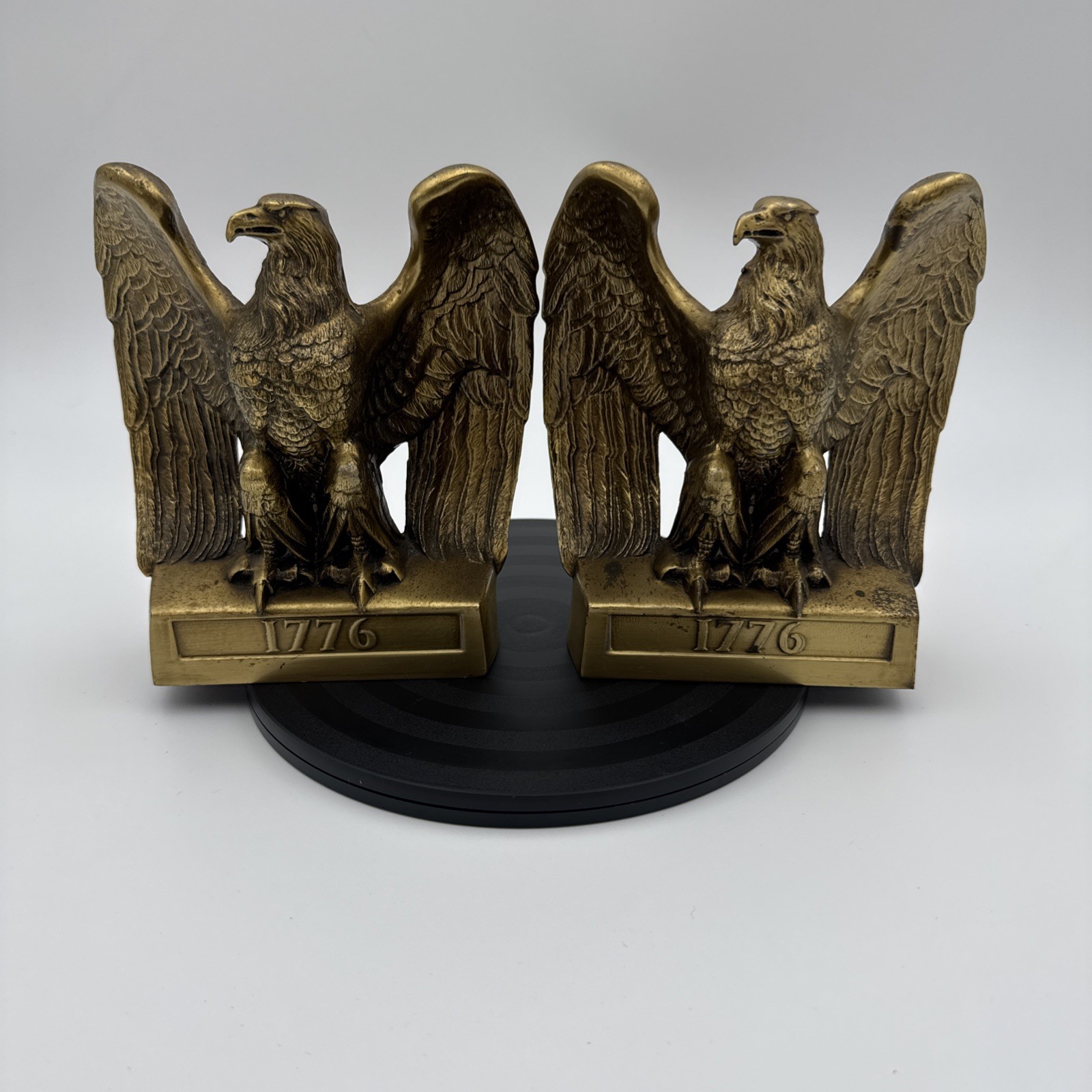 Vintage PMC 1776 Brass Eagle Bookends Philadelphia Mfg Co 114B Americana Heavy 