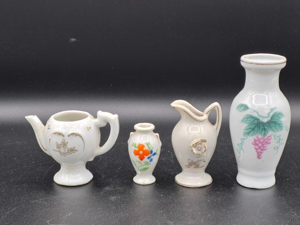 Lot Of 4 Vintage Miniature Porcelain Vases And Pitchers
