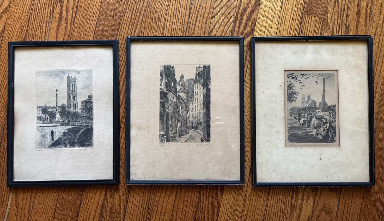 Antoine Brient Original Etchings Signed Antique French Paris Prints Set Of 3