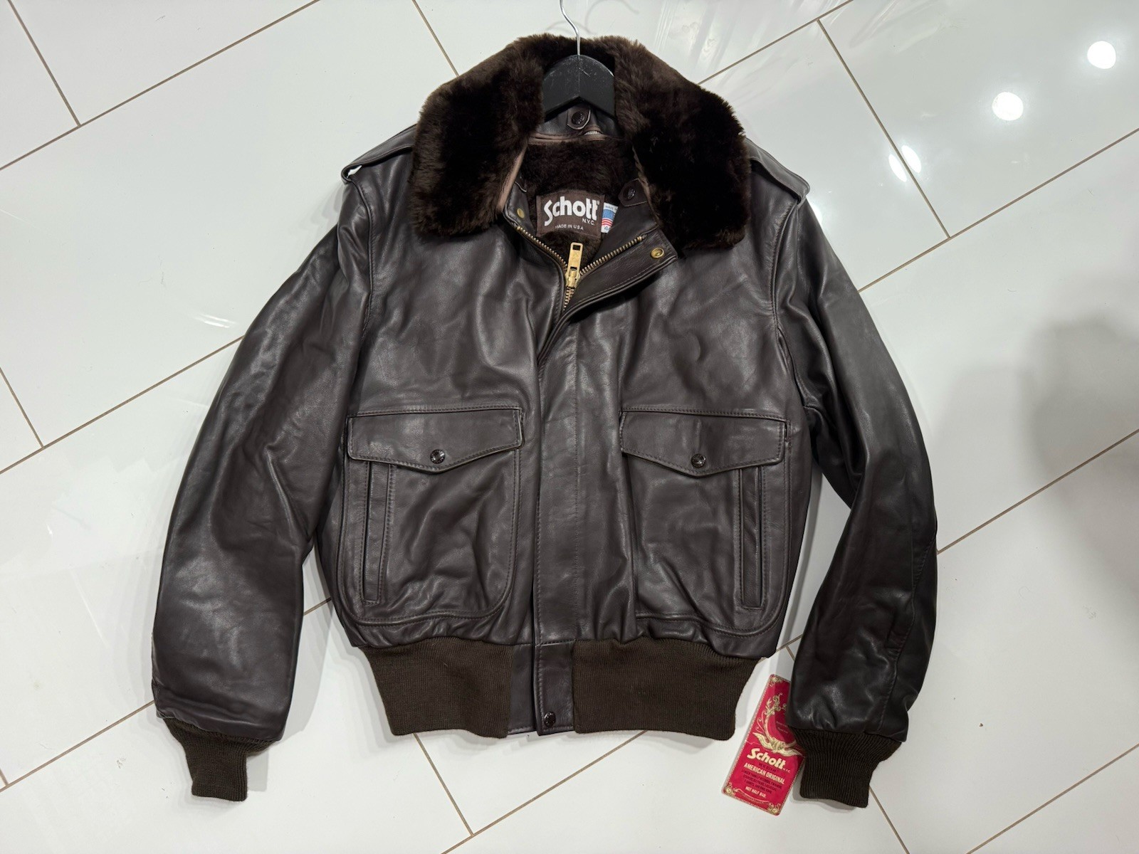 Schott NYC Brown A2 Naked Cowhide G1 Leather Flight Jacket Sz 44 184SM A G2U Schott NYC Brown A2 Naked Cowhide G1 Leather Flight Jacket Sz 44 184SM A G2U