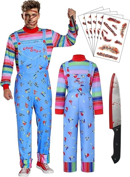 Adult Halloween Costume Chucky Costume for Men Women Long Sleeve Overalls XL New