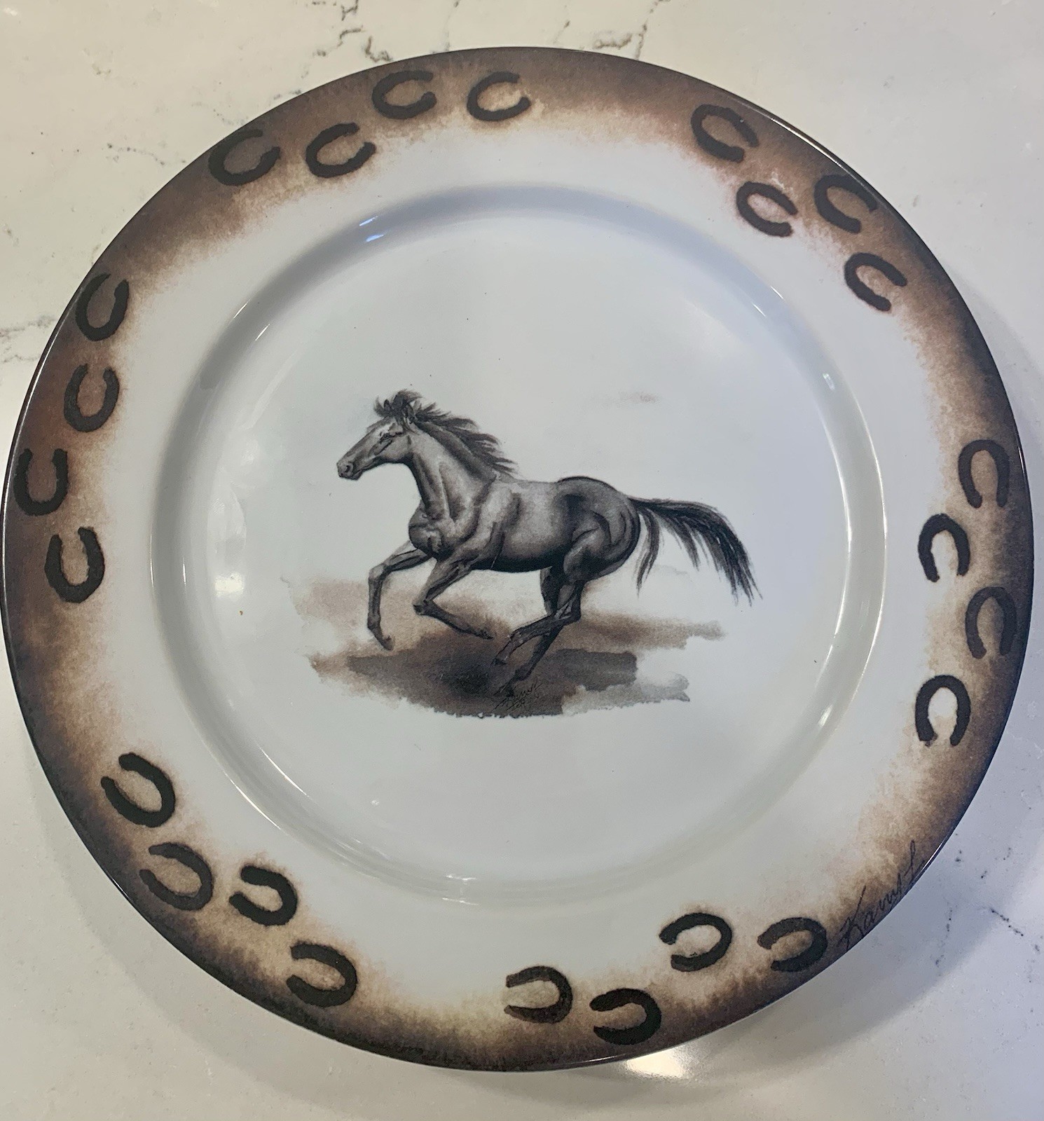 Montana Silversmiths Hoofprints Horse & Horseshoe Ceramic 4 Plates Western Montana Silversmiths Hoofprints Horse & Horseshoe Ceramic 4 Plates Western