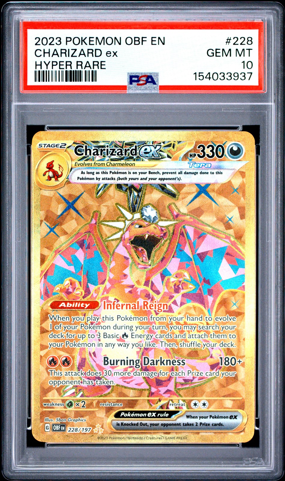 2023 POKEMON OBF EN-OBSIDIAN FLAMES HYPER RARE #228 CHARIZARD EX PSA 10