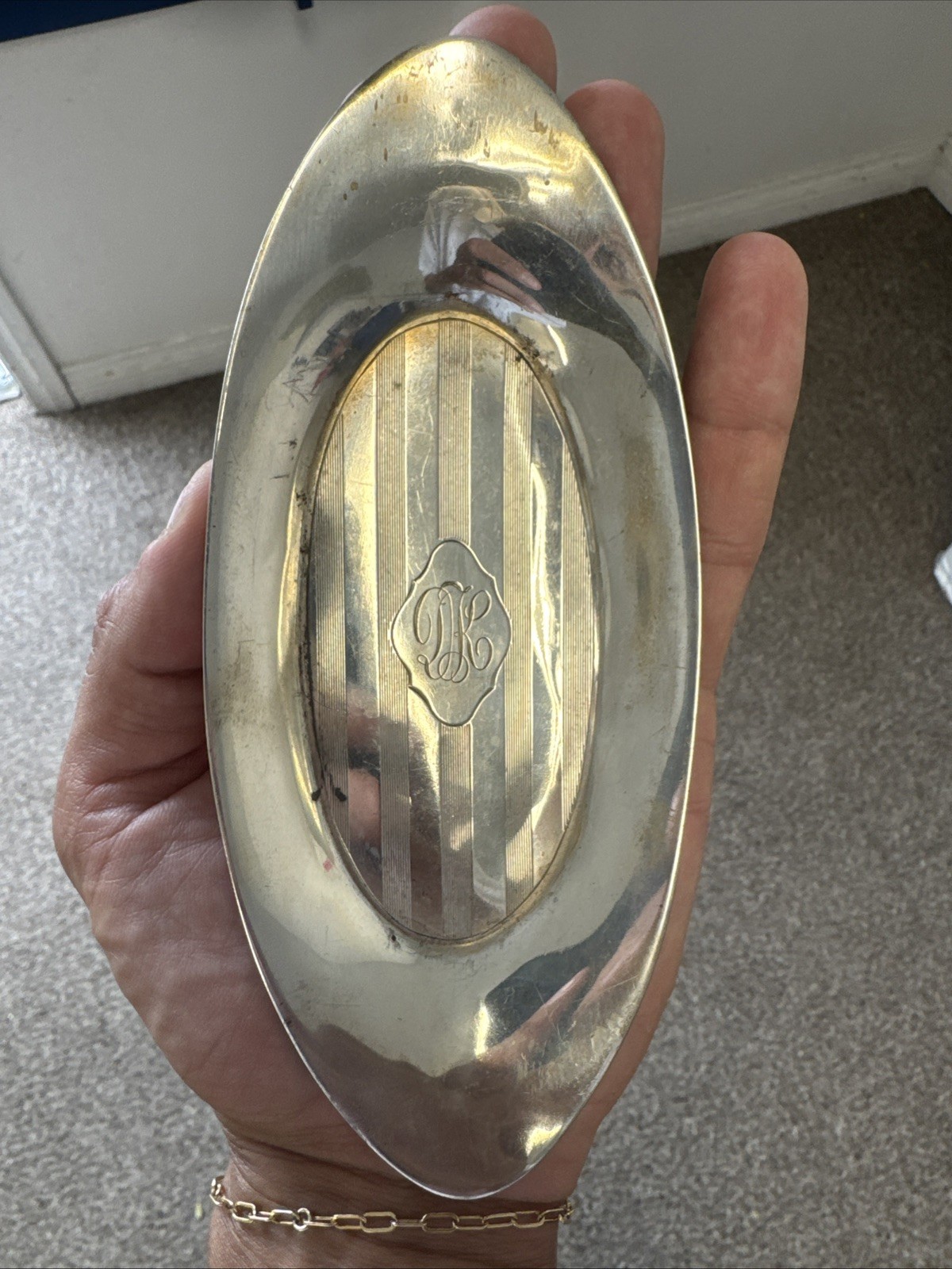 Vintage Alvin .925 Sterling Silver Oval Dish Monogrammed