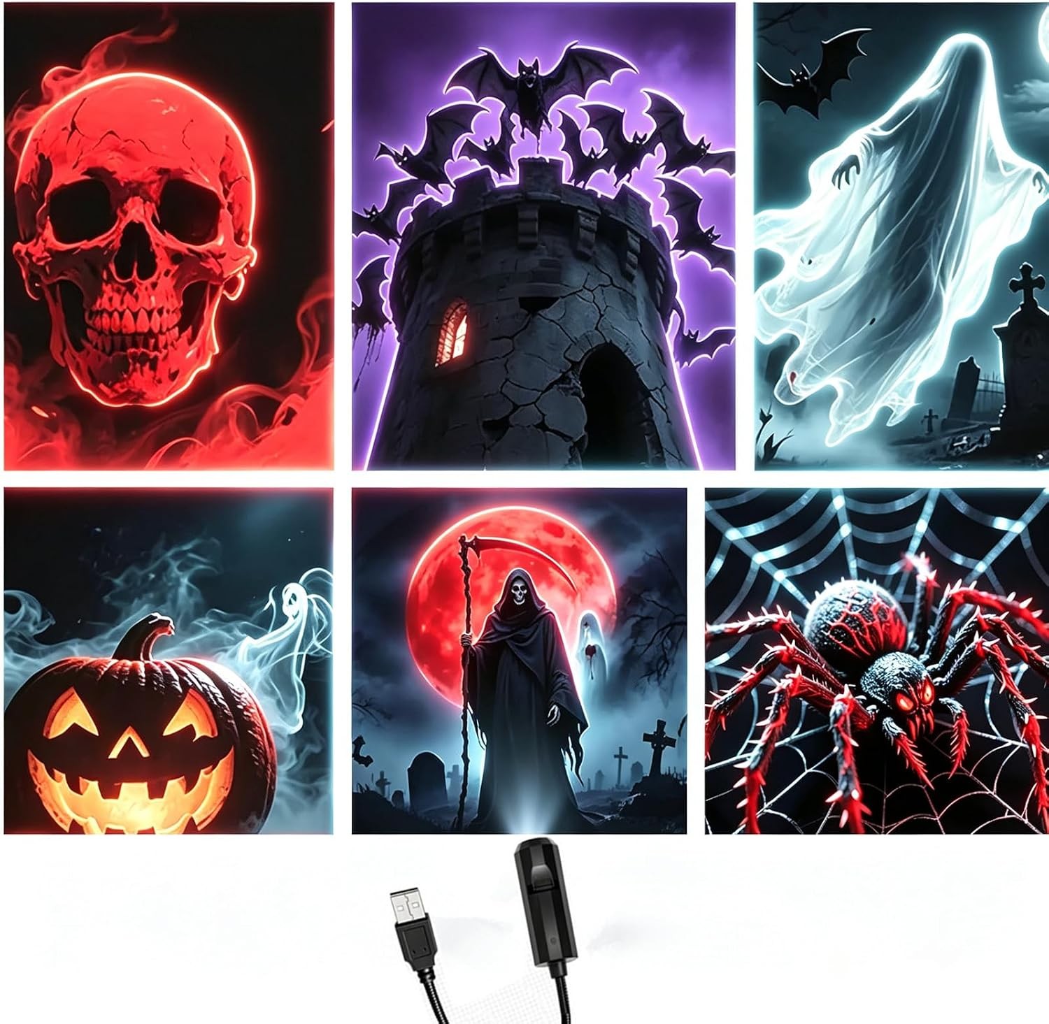 2× Led Halloween USB Projector Light Night Lamp w/ 6 Patterns Holiday Decor USA