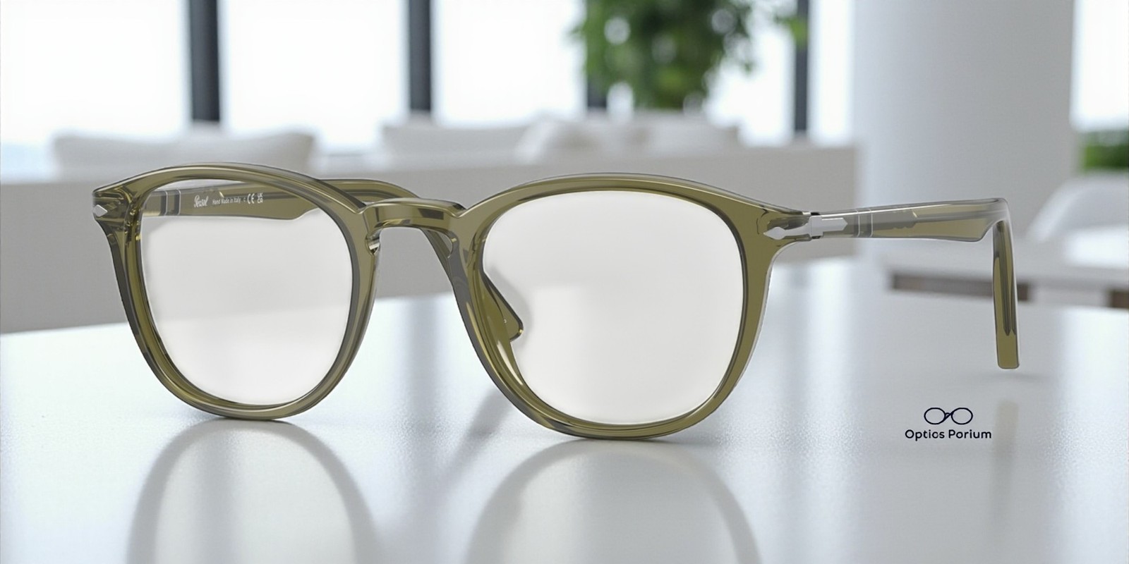 PERSOL PO3143V 1142 Olive Green Transparent Transparent 49 mm Men's Eyeglasses
