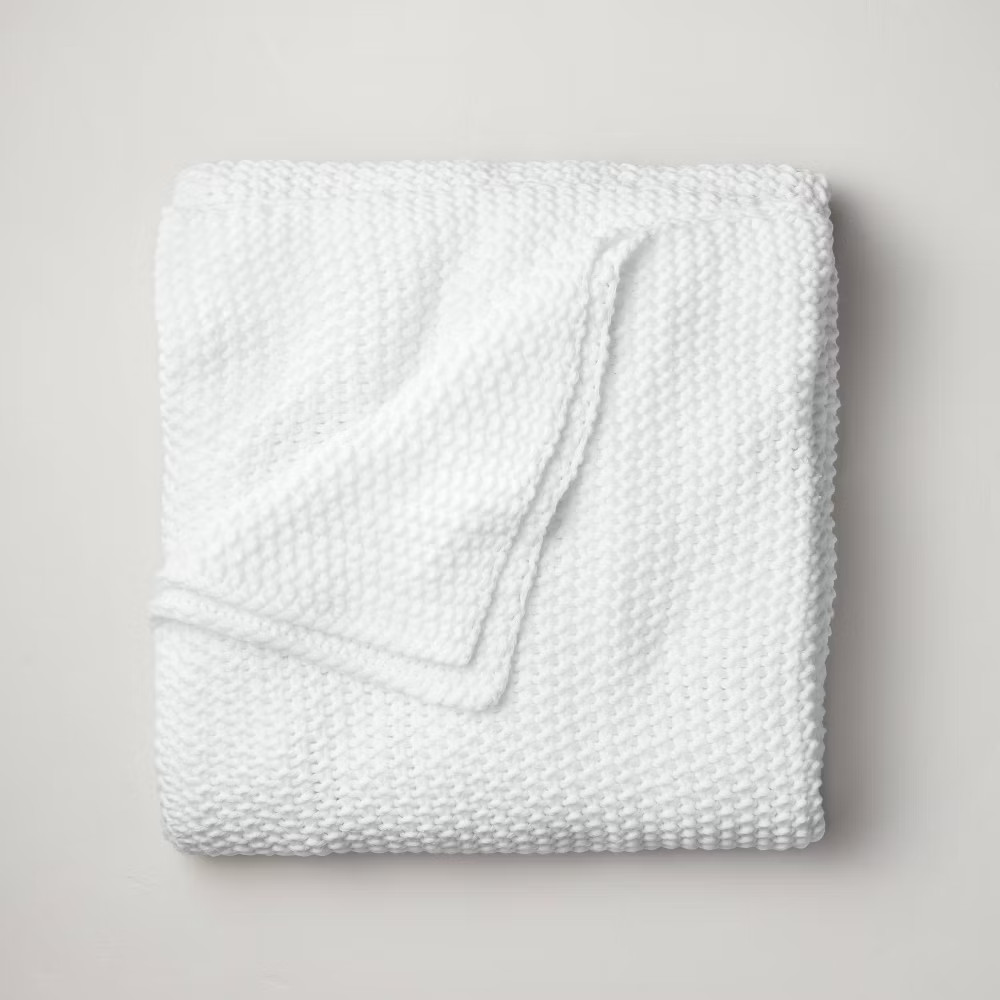 King Chunky Knit Bed Blanket White - Casaluna: Acrylic Sweater Knit Machine