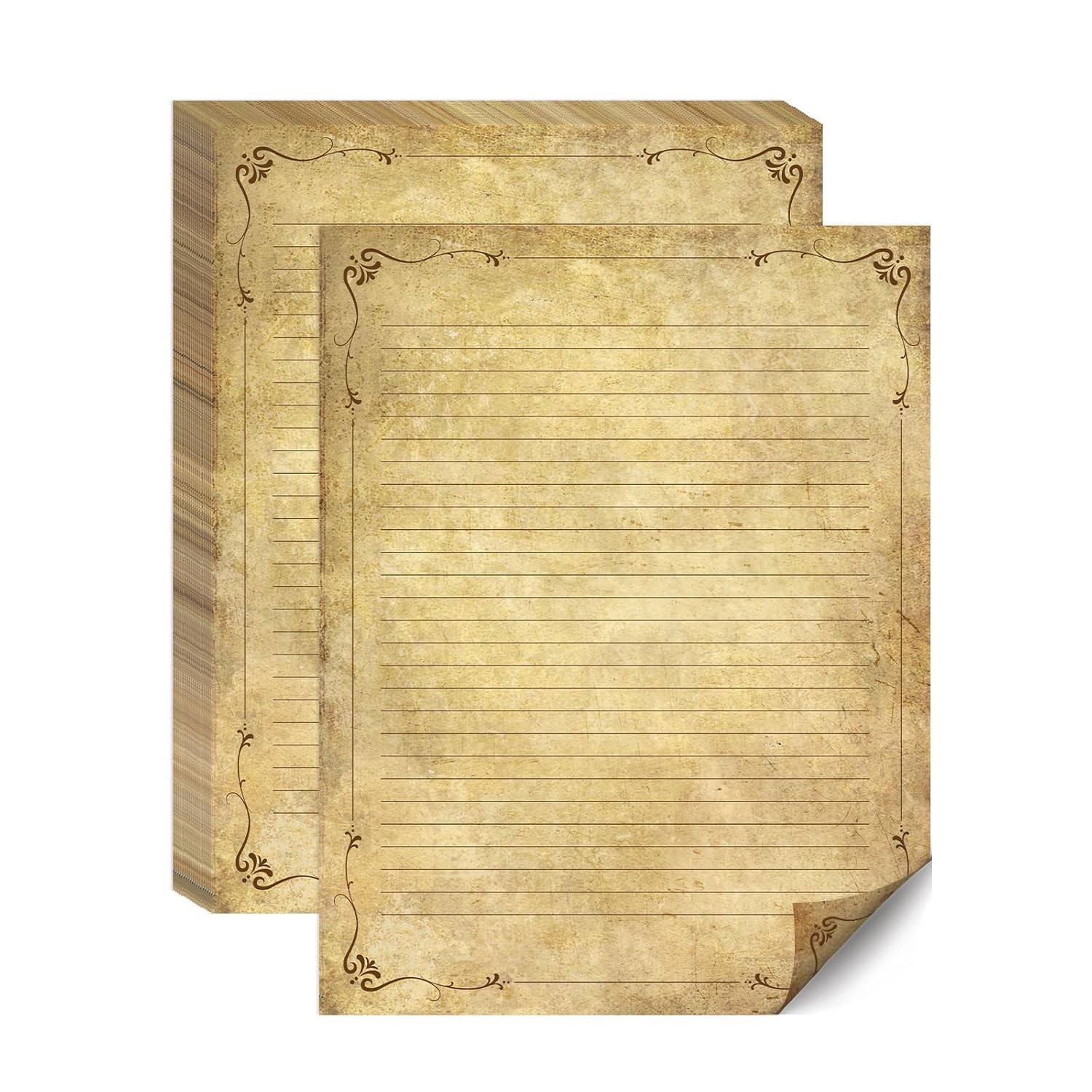 Double Sided Vintage Lined Parchment Paper 8.5 x 11 Inches Sheets for Writing