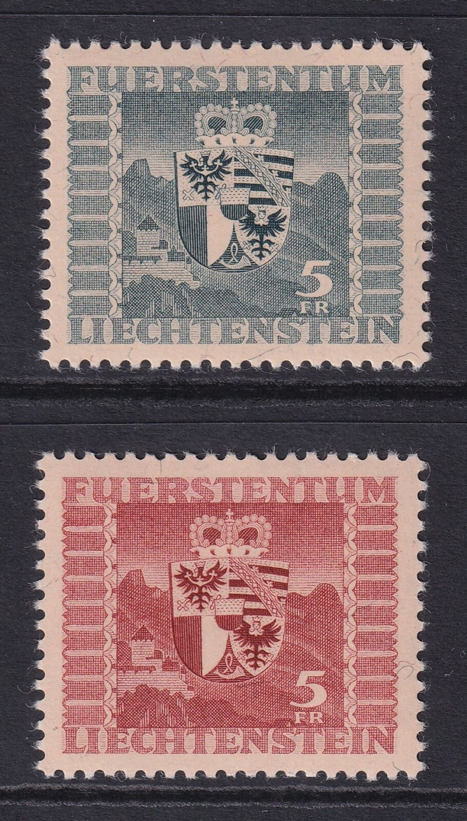 LIECHTENSTEIN 1945-47 Arms set of 2 SG 246-247 MH/* (CV £90)