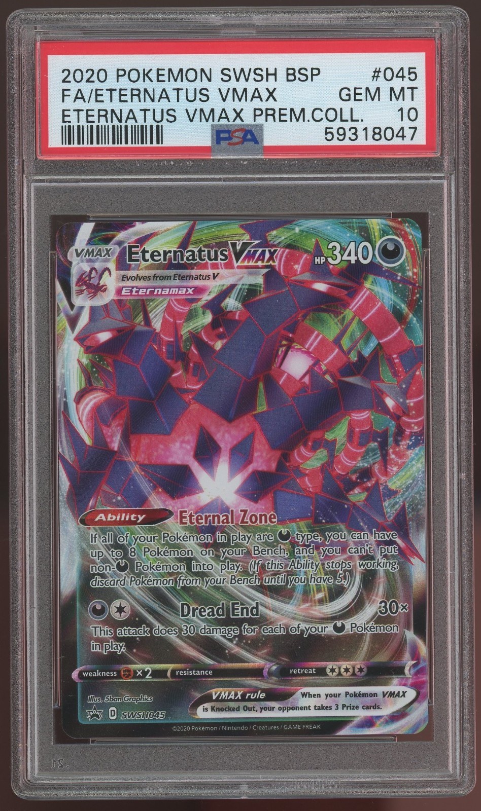 2020 Pokemon SWSH BSP FA Eternatus VMAX 045 PSA 10 GEM MINT