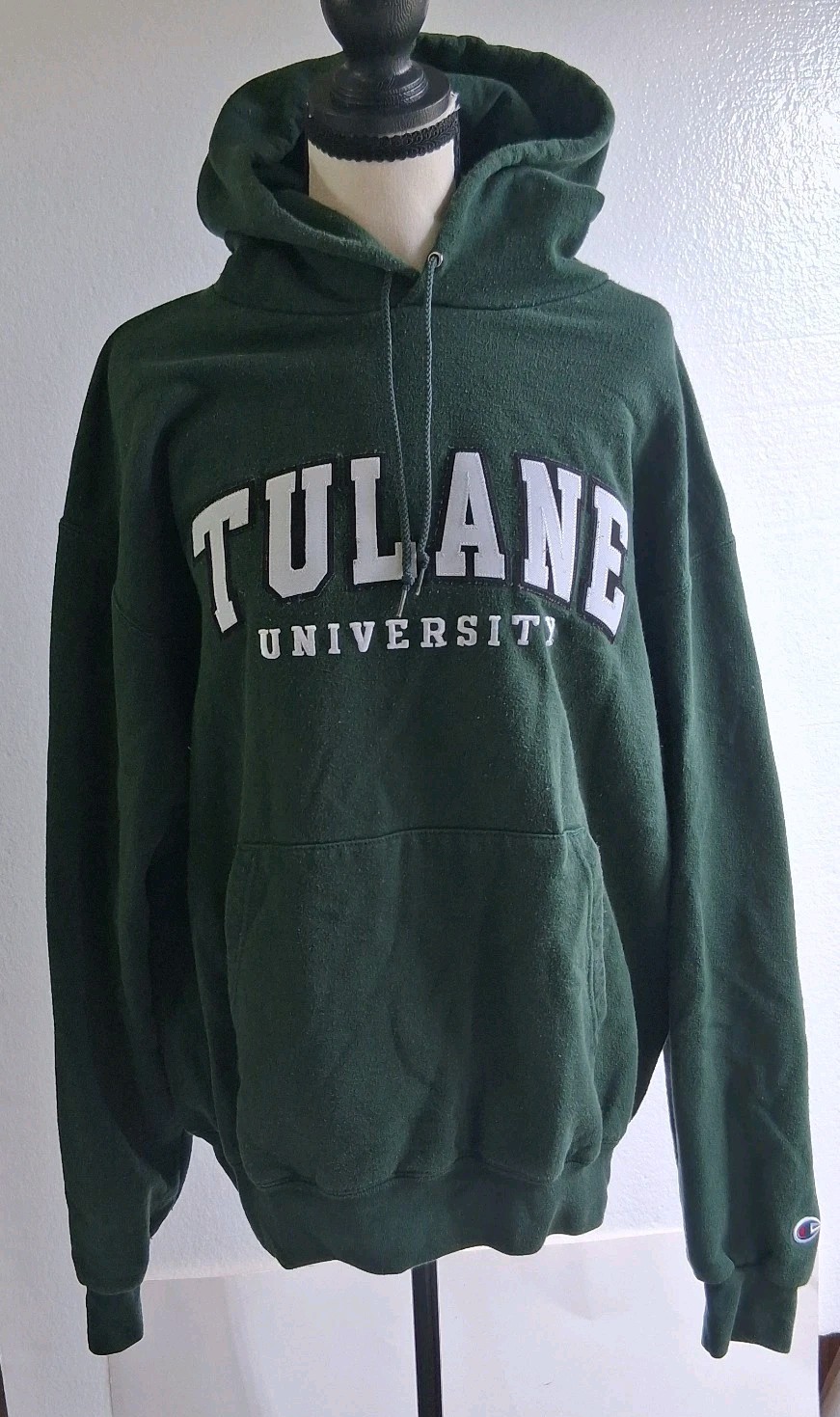 Tulane University Hoodie Men’s Large Champion Green Pullover Sweatshirt Logo 